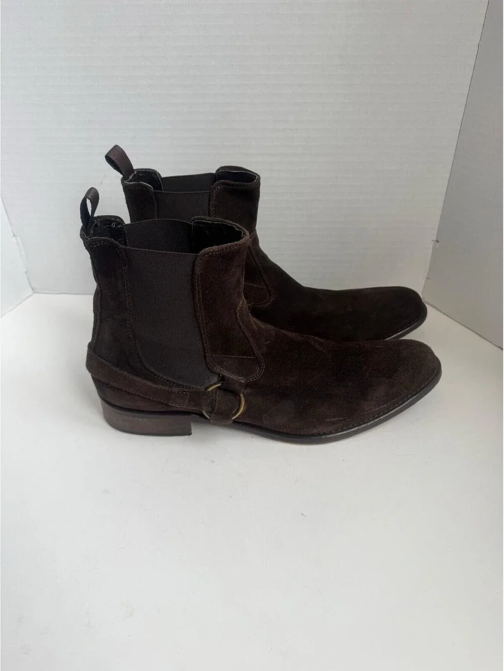 To Boot New York by Adam Derrick — Dark Brown Suede Harness Chelsea Boots